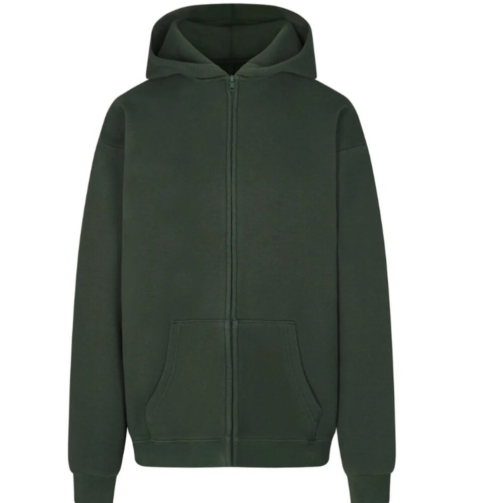 SKIMS Cotton Fleece Oversized Zip Up Hoodie in Spruce